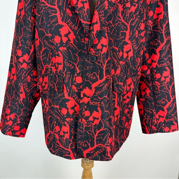 Men’s Halloween Balck Red Fear Bones Halloween Print Suit Size XL - Picture 10 of 15